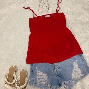 Red boho blouse-NEVER WORN